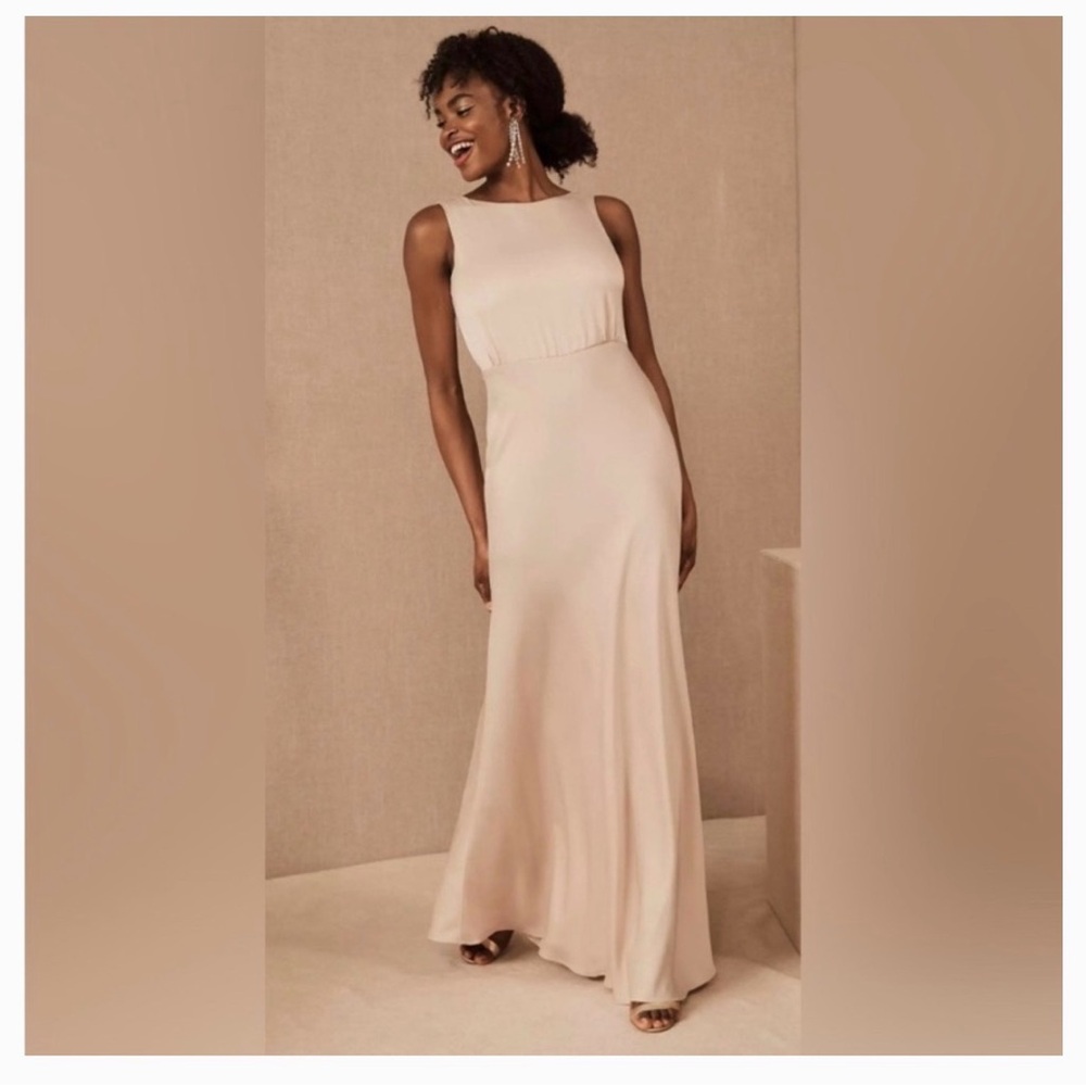 Bhldn Sachin & Babi Beckett satin formal gown in oyster